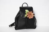 Кожаный женский рюкзак небольшого размера с цветком.Рюкзаки из натуральной кожи